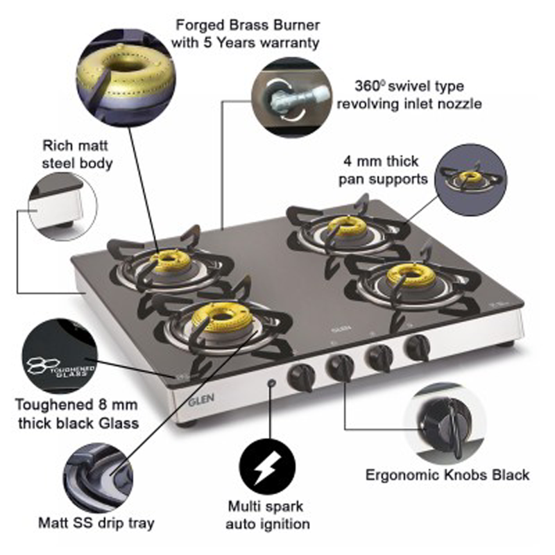 Buy Glen Gt Fb Ai Toughened Glass Top Burner Automatic Gas Stove Degree Revolving